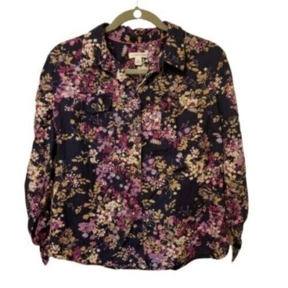 Croft & Barrow Womens Sz SP Multicolor  Floral Long Sleeve ButtonDown Blouse - Picture 6 of 9